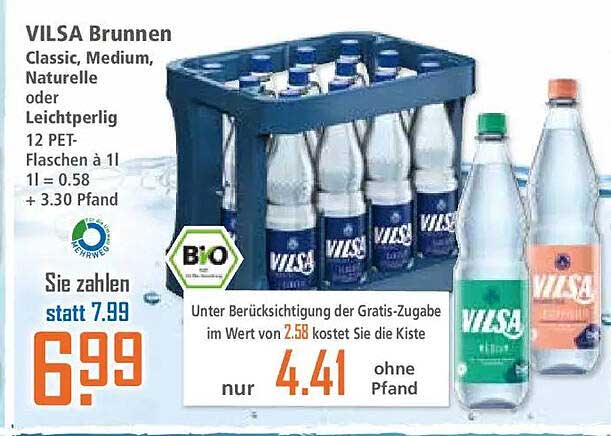 VILSA Brunnen Classic, Medium, Naturelle oder Leichtperlig 12 PET-Flaschen à 1 l