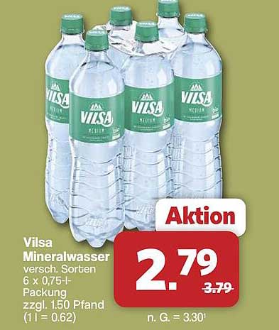 Vilsa Mineralwasser versch. Sorten 6 x 0,75-l-Packung zzgl. 1.50 Pfand