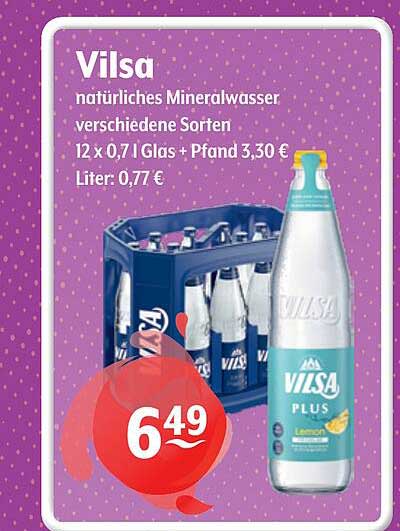 Vilsa natürliches Mineralwasser, verschiedene Sorten 12 x 0,7 l Glas + Pfand 3,30 € Liter: 0,77 €