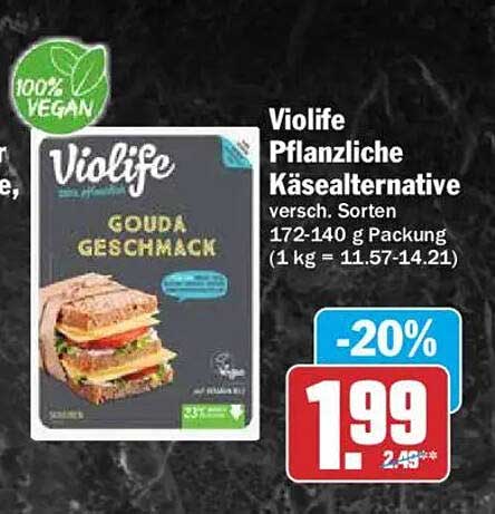 Violife Pflanzliche Käsealternative versch. Sorten 172-140 g Packung (1 kg = 11.57-14.21)