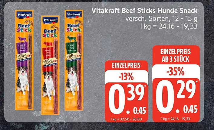 Vitakraft Beef Sticks Hunde Snack versch. Sorten, 12 - 15 g