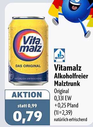 Vitamalz Alkoholfreier Malztrunk Original 0,33l EW +0,25 Pfand (1l=2,39) natürlich erfrischend