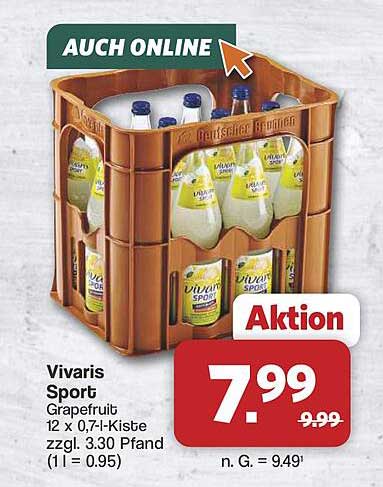 Vivaris Sport Grapefruit 12 x 0,7l-Kiste zzgl. 3.30 Pfand