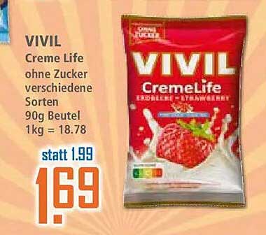 VIVIL Creme Life ohne Zucker verschiedene Sorten 90g Beutel 1kg = 18.78