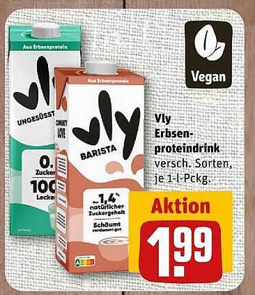 Vly Erbsenproteindrink versch. Sorten, je 1-l-Pack.