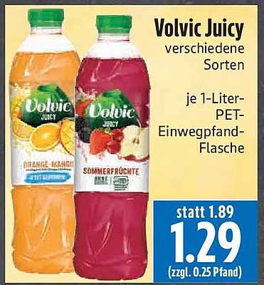 Volvic Juicy verschiedene Sorten je 1-Liter-PET-Einwegpfand-Flasche