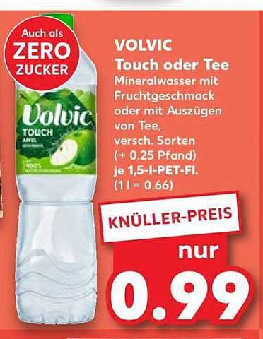 VOLVIC Touch oder Tee Mineralwasser mit Fruchtgeschmack oder mit Auszügen von Tee, versch. Sorten (+ 0,25 Pfand) je 1,5-L-PET-Fl. (1 l = 0,66)
