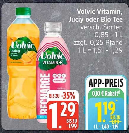 Volvic Vitamin, Juicy oder Bio Tee versch. Sorten 0,85 - 1 L zzgl. 0,25 Pfand 1 L = 1,51 - 1,29