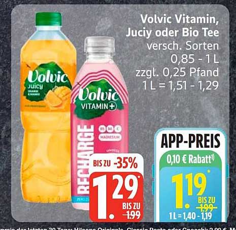 Volvic Vitamin, Juicy oder Bio Tee versch. Sorten 0,85 - 1 L zzgl. 0,25 Pfand