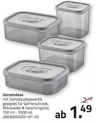 Vorratsdose mit Dampfverschlussventil geeignet für Gefrierschrank, Mikrowelle & Geschirrspüler, 750 ml - 3500 ml, 2693000400/-01-03