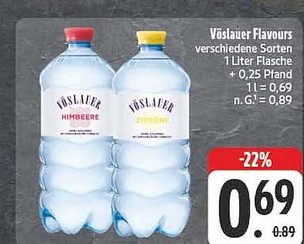Vöslauer Flavours verschiedene Sorten 1 Liter Flasche + 0,25 Pfand 1 l = 0,69 n.G. = 0,89