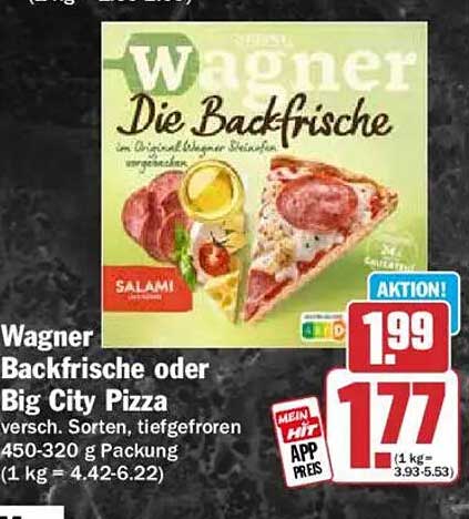 Wagner Backfrische oder Big City Pizza versch. Sorten, tiefgefroren 450-320 g Packung
