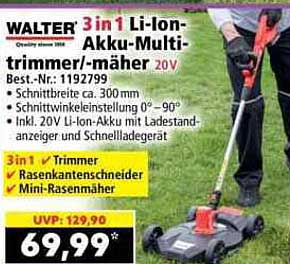 WALTER 3 in 1 Li-Ion-Akku-Multi-trimmer/-mäher 20V