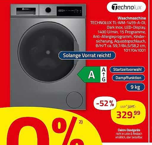 Waschmaschine TECHNOLUX TL-WM-1459-A-DI, Dark Inox, LED-Display, 1400 U/min, 15 Programme, Anti-Allergieprogramm, Kindersicherung, Aquastopschlauch, B/H/T ca. 59,7/84,5/58,2 cm, 1017041001
