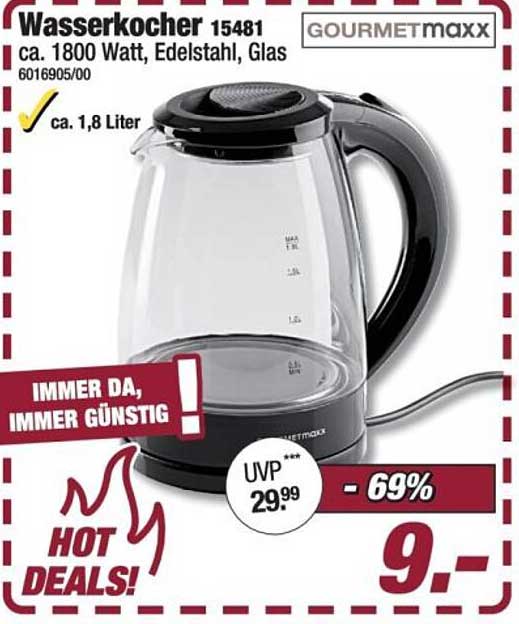 Wasserkocher 15481 ca. 1800 Watt, Edelstahl, Glas