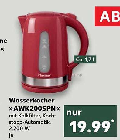 Wasserkocher »AWK200SPN« mit Kalkfilter, Koch-stopp-Automatik, 2.200 W je
