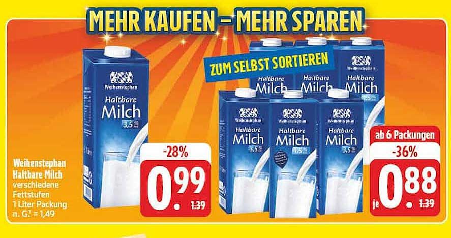 Weihenstephan Haltbare Milch verschiedene Fettstufen 1 Liter Packung