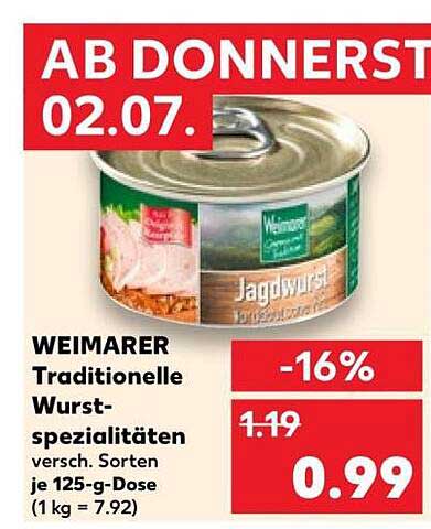 WEIMARER Traditionelle Wurst-spezialitäten versch. Sorten je 125-g-Dose (1 kg = 7.92)