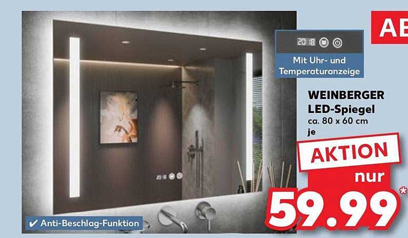 WEINBERGER LED-Spiegel ca. 80 x 60 cm je