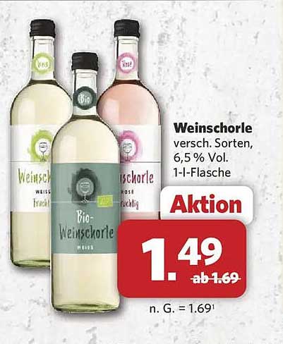 Weinschorle versch. Sorten, 6,5 % Vol. 1-l-Flasche