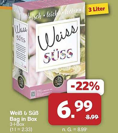 Weiß & Süß Bag in Box 3-l-Box (1 l = 2.33)