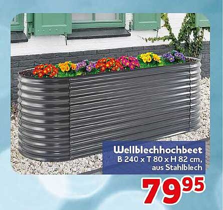 Wellblechhochbeet B 240 x T 80 x H 82 cm, aus Stahlblech