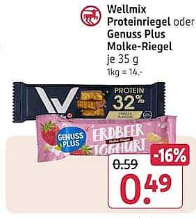 Wellmix Proteinriegel oder Genuss Plus Müsli-Riegel je 35 g 1 kg = 14,-