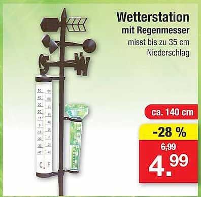 Wetterstation mit Regenmesser misst bis zu 35 cm Niederschlag