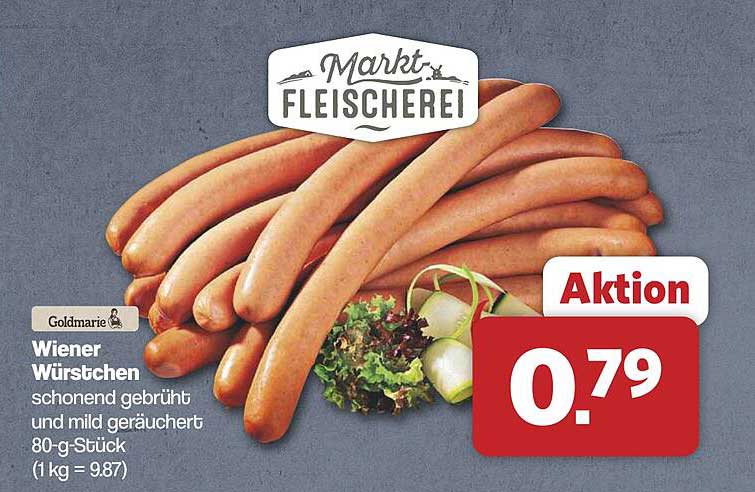Wiener Würstchen schonend gebrüht und mild geräuchert 80-g-Stück (1 kg = 9.87)
