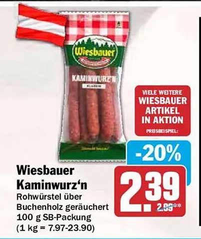 Wiesbauer Kaminwurzn Rohwurst über Buchenholz geräuchert 100 g SB-Packung