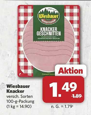 Wiesbauer Knacker geschnitten versch. Sorten 100-g-Packung (1 kg = 14.90)