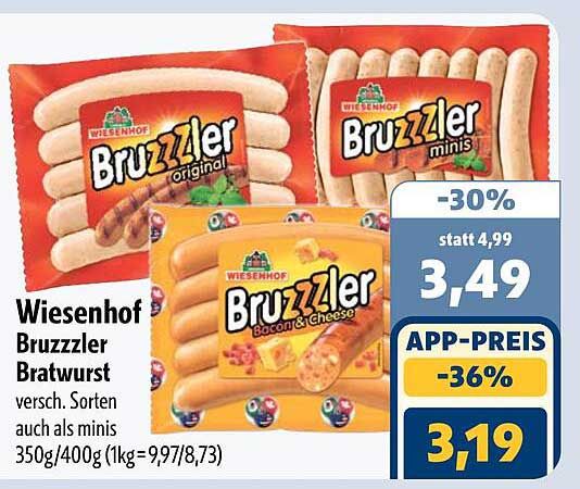 Wiesenhof Bruzzzler Bratwurst versch. Sorten auch als minis 350g/400g (1kg=9,97/8,73)