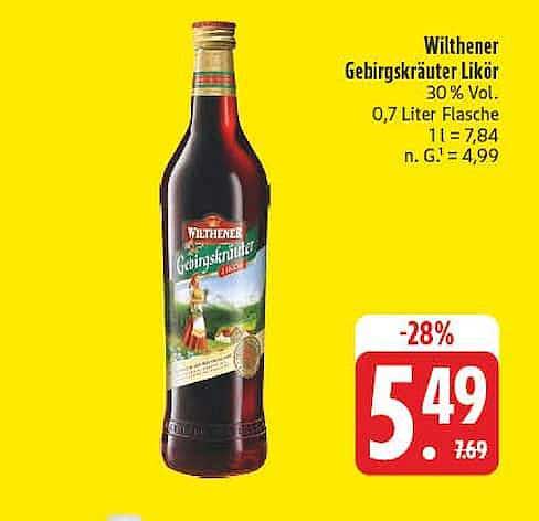 Wilthener Gebirgskräuter Likör 30 % Vol. 0,7 Liter Flasche