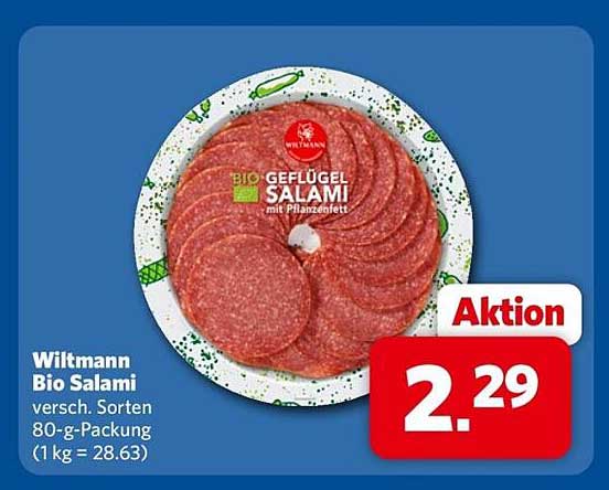 Wiltmann Bio Salami versch. Sorten 80-g-Packung (1 kg = 28.63)