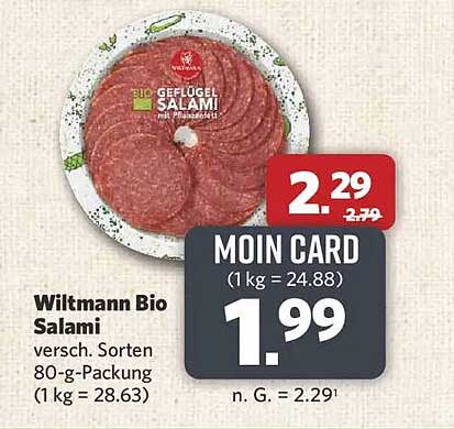 Wiltmann Bio Salami versch. Sorten 80-g-Packung (1 kg = 28.63)