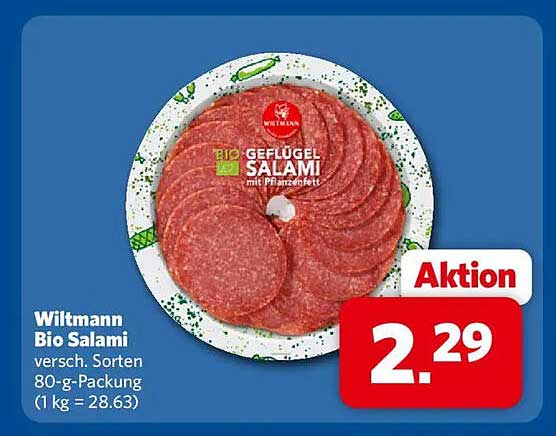 Wiltmann Bio Salami versch. Sorten 80-g-Packung (1 kg = 28.63)