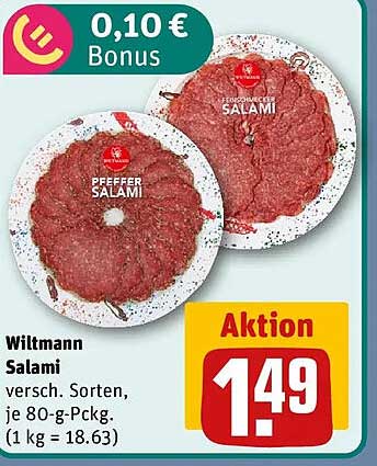 Wiltmann Salami versch. Sorten, je 80-g-Packg. (1 kg = 18.63)