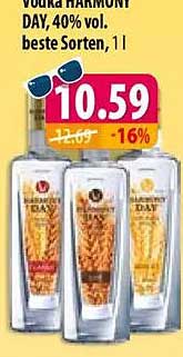 Wodka Harmony DAY, 40% vol., beste Sorten, 1 l
