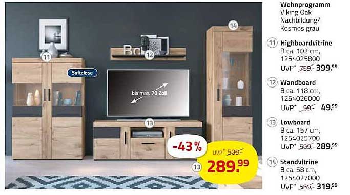 Wohnprogramm Viking Oak Nachbildung/ Kosmos grau