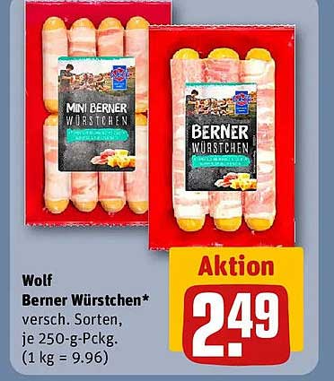 Wolf Berner Würstchen* versch. Sorten, je 250-g-Packg. (1 kg = 9.96)