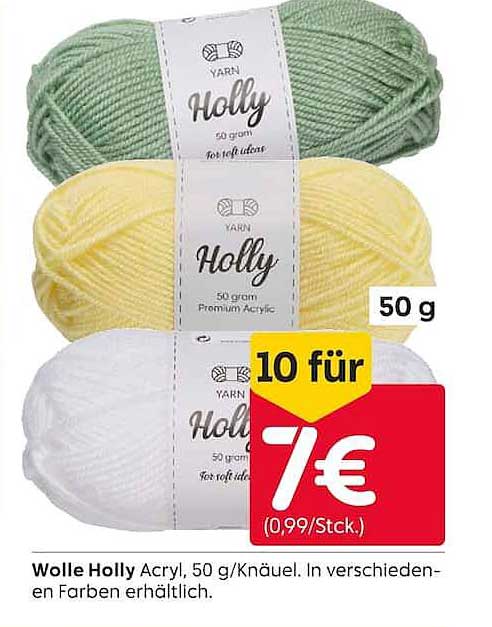Wolle Holly Acryl, 50 g/Knäuel. In verschiedenen Farben erhältlich.