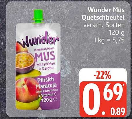 Wunder Mus Quetschbeutel versch. Sorten 120 g