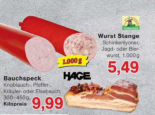 Wurst Stange Schinkenlyoner, Jagd- oder Bierwurst, 1.000 g