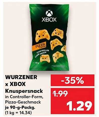 WURZENER x XBOX Knuspersnack in Controller-Form, Pizza-Geschmack je 90-g-Packg. (1 kg = 14.34)