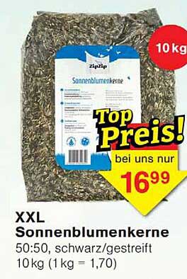 XXL Sonnenblumenkerne 50:50, schwarz/gestreift 10 kg (1 kg = 1,70)