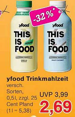 yfood Trinkmahlzeit versch. Sorten, 0,5l, zzgl. 25 Cent Pfand (1 l = 5,38)
