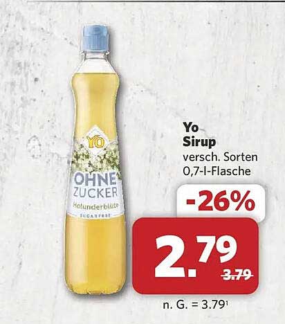 Yo Sirup versch. Sorten 0,7-l-Flasche