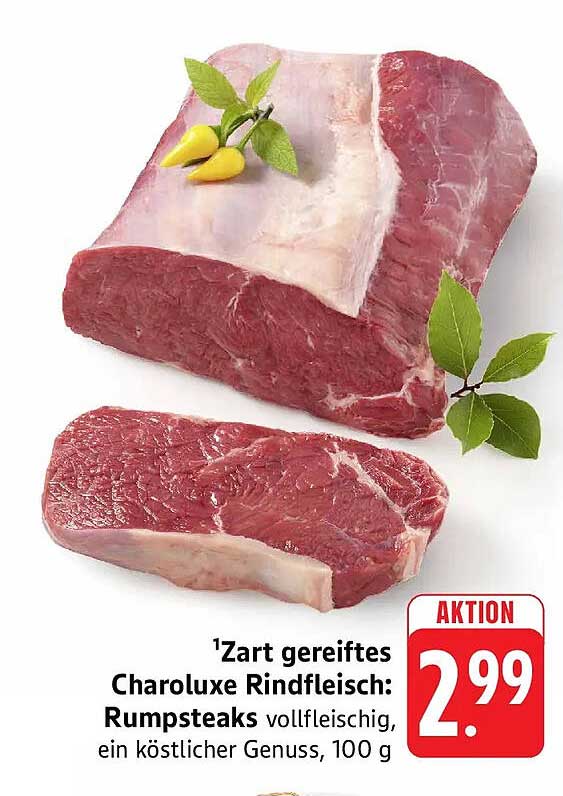 Zart gereiftes Charoluxe Rindfleisch: Rumpsteaks vollfleischig, ein köstlicher Genuss, 100 g