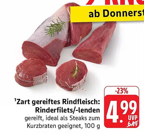 Zart gereiftes Rindfleisch: Rinderfilets/-lenden