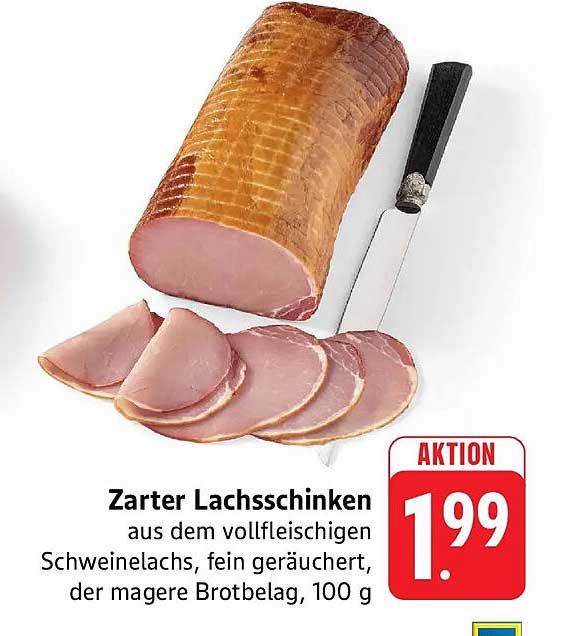 Zarter Lachsschinken aus dem vollfleischigen Schweinelachs, fein geräuchert, der magere Brotbelag, 100 g
